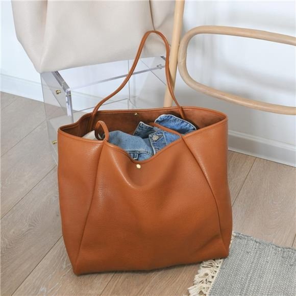 Oversize Vegan Leather Tote Women Brown - Picture 4 of 5